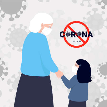 Granddaughter supports grandmother during a pandemic. Risk group. Vector illustration coronavirus (2019-nCoV). Concept of coronavirus quarantine.のイラスト素材