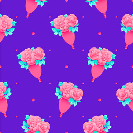 Bright gradient seamless pattern menstrual cup. Hygiene product for women. Abstract vector illustration.のイラスト素材
