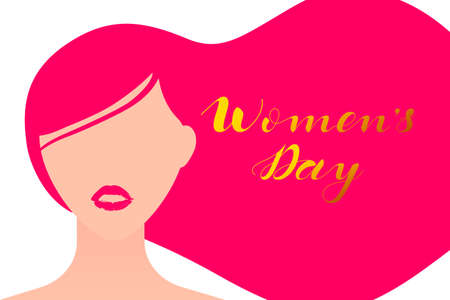 Girl with long hair. Imprint of lipstick. Banner for the design of congratulations on International Women's Day.のイラスト素材