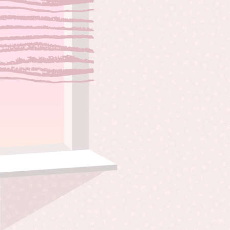 View of the sunset through the window. Stay home. Interior window in the room. Colorful vector illustration.のイラスト素材