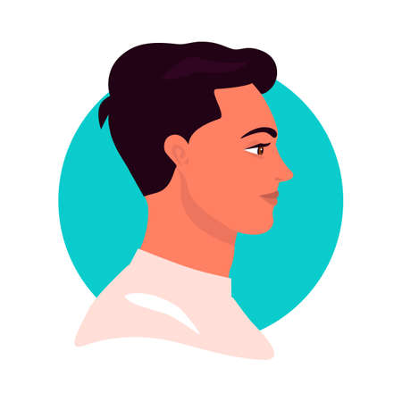 Social media avatar profile a young man. Portrait of asian teenager. Colorful yellow concept. Vector trendy minimal style. Illustration on an isolated background.のイラスト素材