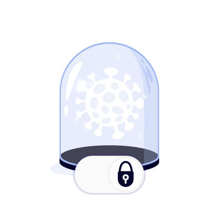 End of the pandemic. Victory over the virus. Coronavirus is locked under a glass dome. Vector illustration stop coronovirus 2019-nCoV concept.のイラスト素材