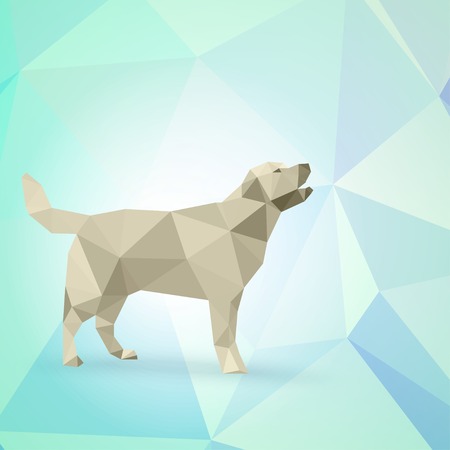 Vector abstract dog from triangles on blue backgroundのイラスト素材