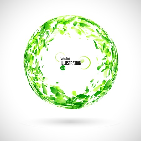 Vector abstract round frame of green watercolor spots on white backgroundのイラスト素材