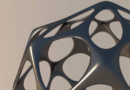 Black 3d Abstract Architectural Futuristic Shape on Beige Background.