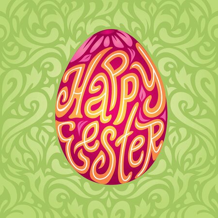 Happy Easter greeting card background with calligraphic typography text in colored Easter eggのイラスト素材