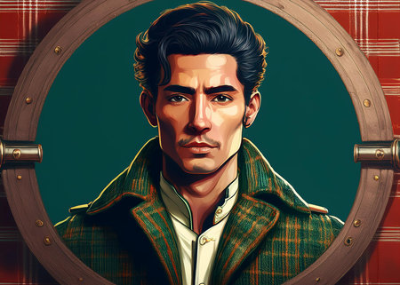 Portrait of a handsome man in a coat. Vector illustration.の写真素材