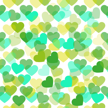 Cute hearts pattern in pastel colors. Sweet love poster, banner template. Illustration can be used as print for fabric, apparel, clothes, cards, packaging design for birthday. Colorful EPS 10 file.のイラスト素材