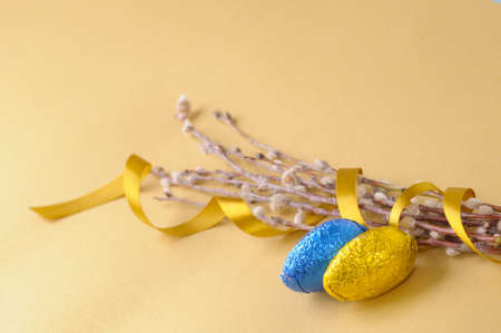 Easter eggs and catkinsの写真素材