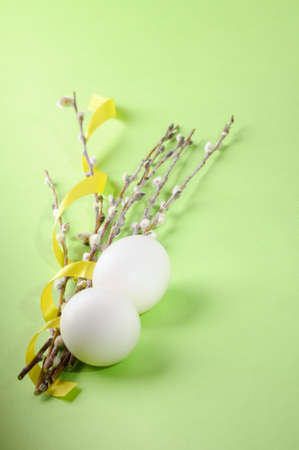 Easter eggs and catkinsの写真素材