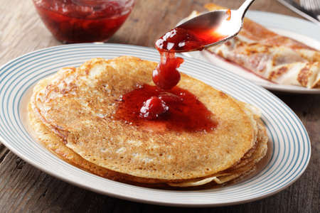 Pancakes with strawberry jam