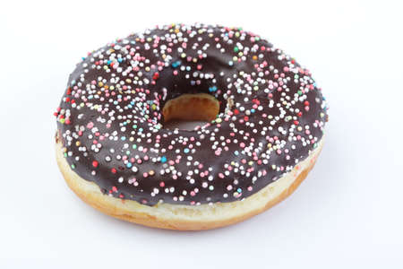 Chocolate donut on white backgroundの写真素材