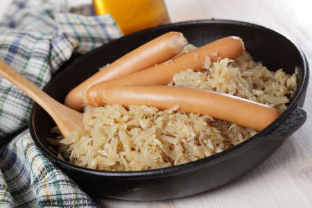 Sausages and Bavarian kraut with carawayの写真素材