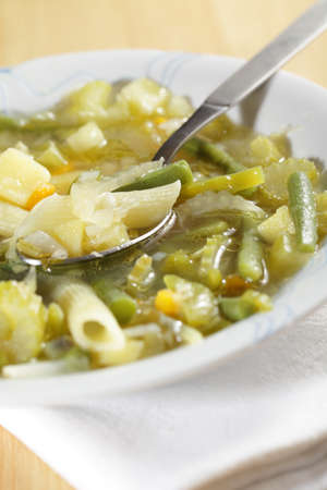 Minestrone, Italian vegetable soup with pastaの写真素材