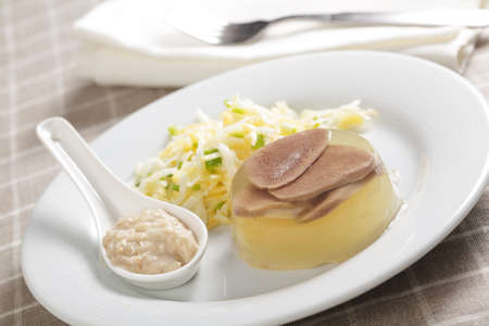 Beef tongue in aspic with salad and horseradishの写真素材
