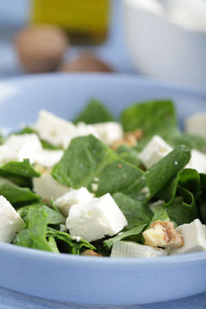 Salad with spinach, feta cheese, and walnutsの写真素材