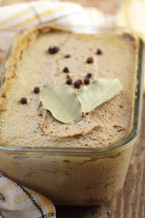 Homemade chicken liver pate in the baking dish