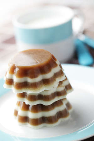 Gelatin dessert with coffee and milk layersの写真素材