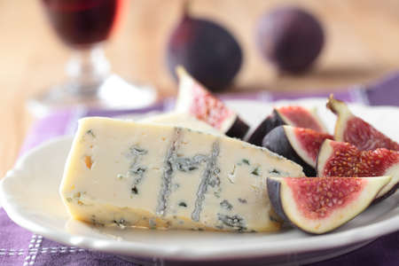 Roquefort cheese and figs on a plate