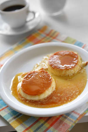 Flan with caramel on a plate