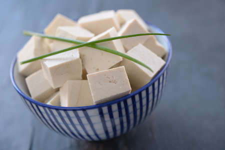 Cubes of tofu in a bowlの写真素材
