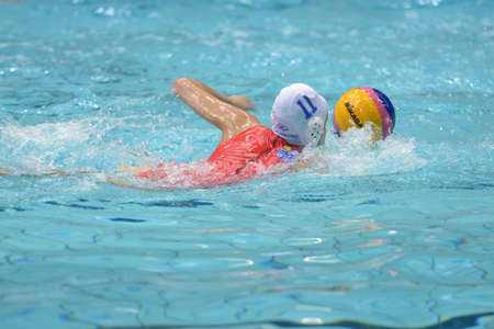 Moscow, Russia - April 10, 2013: Dinara    Badykshina in first final match of woman LEN Trophy between Izmailovo, Moscow and  Shturm 2002, Ruza, Russia on April 10, 2013 in Moscow, Russiaのeditorial素材