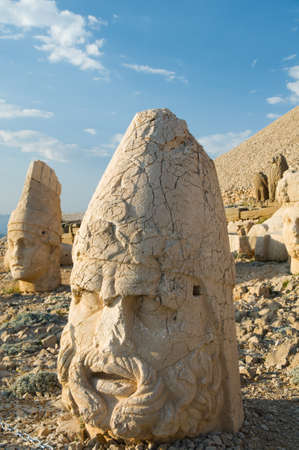 Ancient statues on the top of Nemrut mountain, Turkeyの写真素材