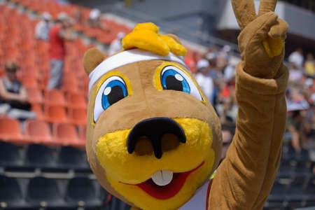 Donetsk, Ukraine - July 13, 2013: The gopher named Ostap is the mascot of World Youth Championships...
