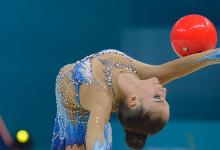 Kiev, Ukraine - August 30, 2013  Jana Berezko-Marggrander of Germany in action during the 32nd Rhythmic Gymnastics World Championships in Kiev, Ukraine on August 30, 2013のeditorial素材