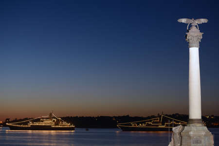 Sevastopol, Ukraine - May 8, 2013  Illuminated warships anchored in the bay of Sevastopol, Crimea,...