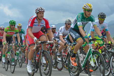 Marmaris, Turkey - May 1, 2014  Riders on the first climb of 5th stage of 50th Presidential Cycling...