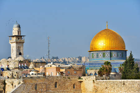 Jerusalem, Israel - March 20, 2014  Dome of the Rock and Chain Minaret over the Old City  Dome of the Rock initially completed in 691 CE is one of the oldest works of Islamic architectureのeditorial素材