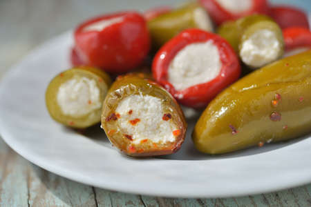 Hot spicy peppers stuffed with cheeseの写真素材