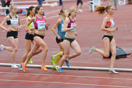 Zhukovsky, Moscow region, Russia - June 27, 2014  Female athletes in the women 5000 meters during Znamensky Memorial  The competitions is one of the European Athletics Outdoor Classic Meetingsのeditorial素材