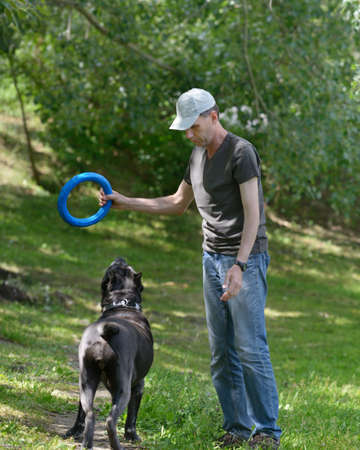 Man playing with his dog in the park