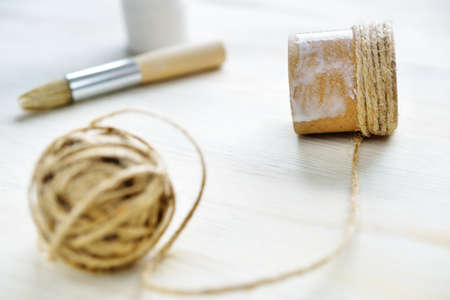 DIY Making serviette ring from a rope and cardboard spoolの写真素材