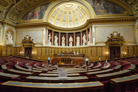 Paris, France - September 14, 2013: Meeting hall of Senate in the Luxembourg Palace. The palace was originally built in XVII century, and since 1958 it houses the French Senate of the Fifth Republicのeditorial素材
