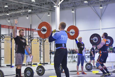 Novosibirsk, Russia - November 16, 2014: Unidentified athletes during the International crossfit competition Siberian Showdown. The competition included in the program of the festival Siberian Health.のeditorial素材