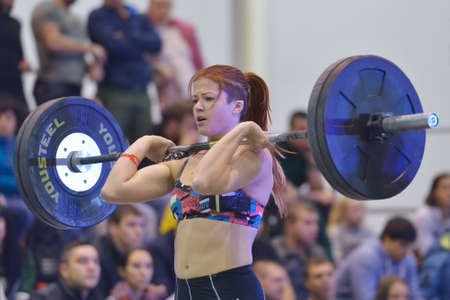 Novosibirsk, Russia - November 16, 2014: Unidentified female athlete during the International crossfit competition Siberian Showdown. The competition included in the program of the festival Siberian Health.のeditorial素材