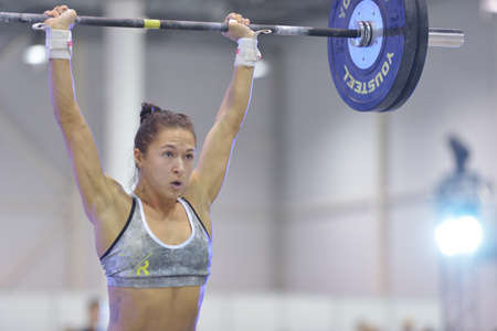 Novosibirsk, Russia - November 16, 2014: Unidentified female athlete during the International crossfit competition Siberian Showdown. The competition included in the program of the festival Siberian Health.のeditorial素材