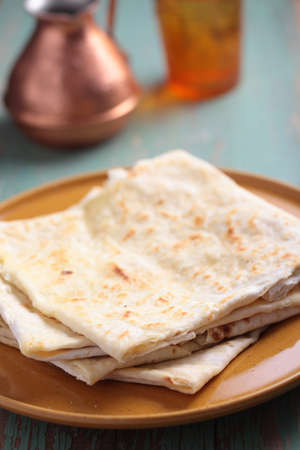 Stack of gozleme, the traditional Turkish pastry with cheese