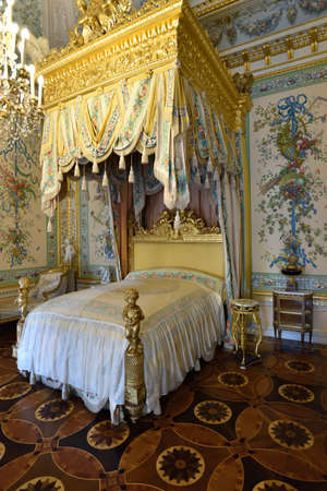 Pavlovsk St. Petersburg Russia  April 29 2015: Interior of the ceremonial bedroom in the Pavlovsk palace. Since 1990 the palace and park included in the UNESCO World Heritage listのeditorial素材