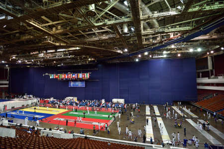 St. Petersburg Russia  May 1 2015: First day of competitions in 41th International fencing tournament St. Petersburg Foil. The tournament is the stage of FIE World Cupのeditorial素材