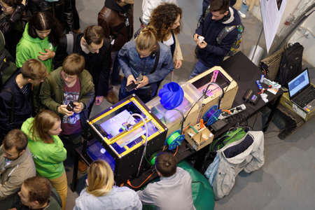 St. Petersburg, Russia - September 19, 2015: People at the Fab Lab Polytech area during PolyFest. It's the Europe largest university festival of scientific achievements of young peopleのeditorial素材