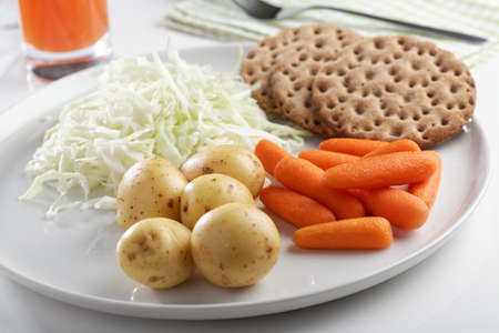Healthy breakfast with vegetables and crispbreadの写真素材