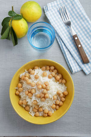 Rice with chickpeas in a bowlの写真素材