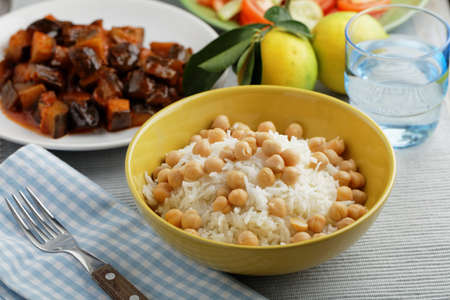 Turkish dinner with vegetarian dishesの写真素材