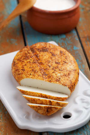 Lithuanian fried cheese on a rustic tableの写真素材