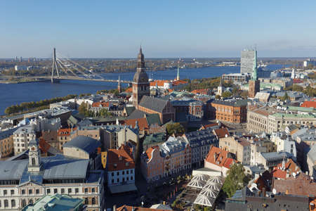 Riga, Latvia - October 15, 2016: Aerial view to the city of Riga.  With 639,630 inhabitants (2016), Riga is the largest city in the Baltic countries and home to one third of Latvia's populationのeditorial素材