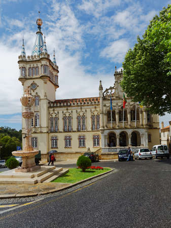 Sintra, Portugal - May 10, 2017: Baroque tower of Town Hall built in 1906-1909. Since 1995, the cultural landscape of Sintra is listed as UNESCO World Heritageのeditorial素材